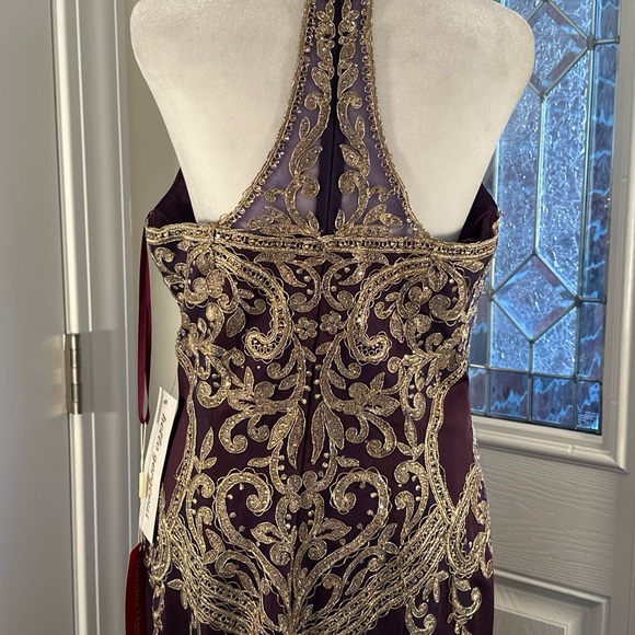 Dancing Queen Purple and Gold Embellished Halter Gown - Picture 9 of 16